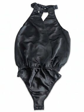 Victoria Secret black satin bodysuit NWOT